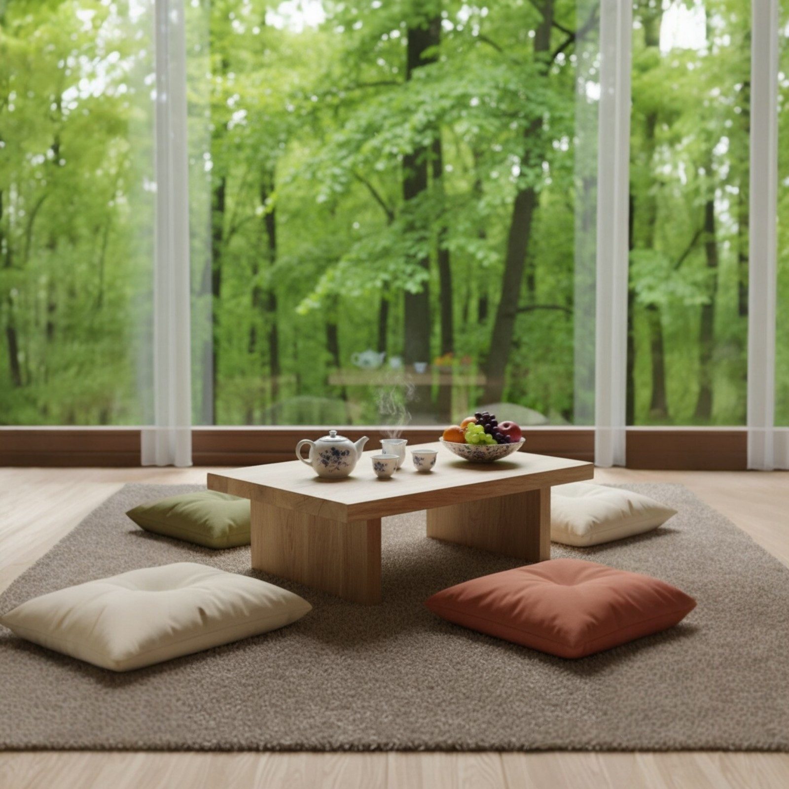DaoWood Couchtisch Kaffeetisch Meditationstisch Bodentisch Natur Eiche Transparent geolt, Tisch aus Massive Holz Eiche Handfertig,26cm Hohe
