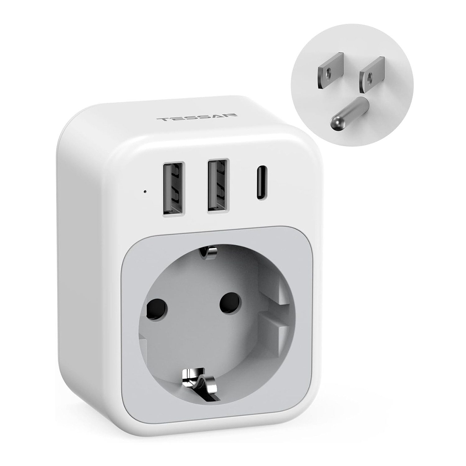 TESSAN Steckdosenleiste Reiseadapter US mit 1 USB C und 2 USB A Reiseadapter Reisestecker Typ B, Steckdosenadapter US für American Thailand Mexiko, Reisestecker Typ B