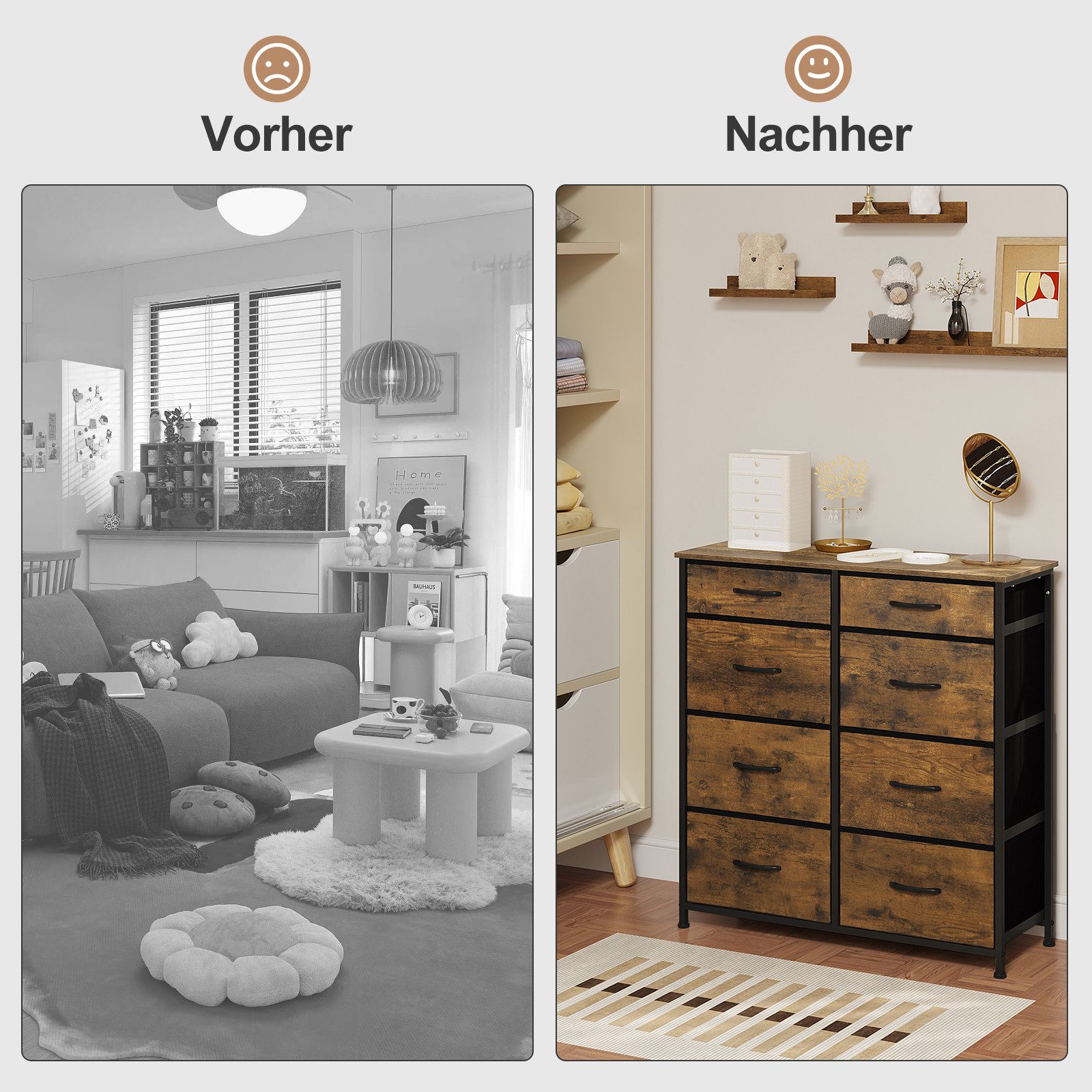 Woltu Kommode, mit 8 Stoffschubladen, für Schlafzimmer Wohnzimmer Flur