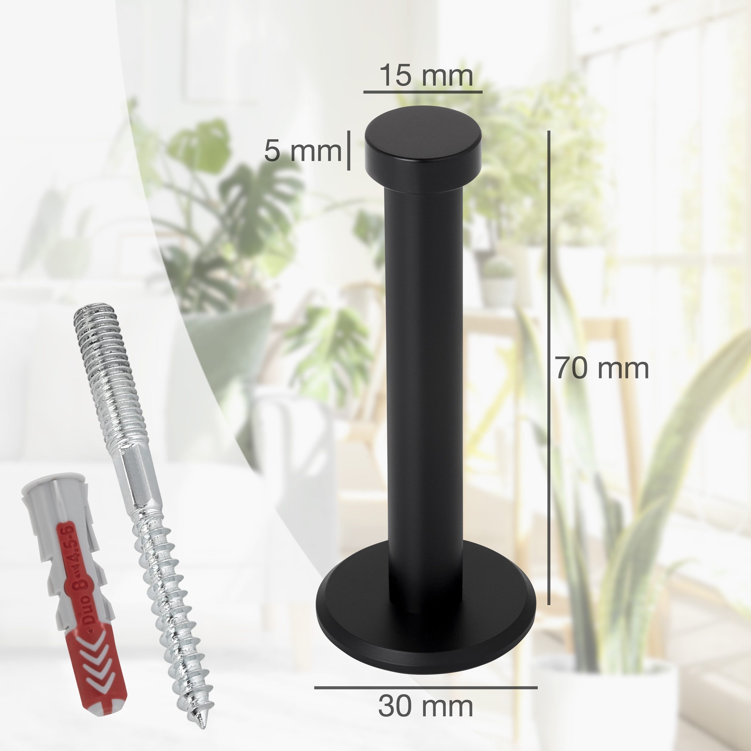 SO-TECH® Kleiderhaken Garderobenhaken TALEA Edelstahl massiv inkl. Montagematerial, (1-St), Ø 10 / 15 mm, Länge 70 mm, Gesamtlänge 73 mm, schwarz matt