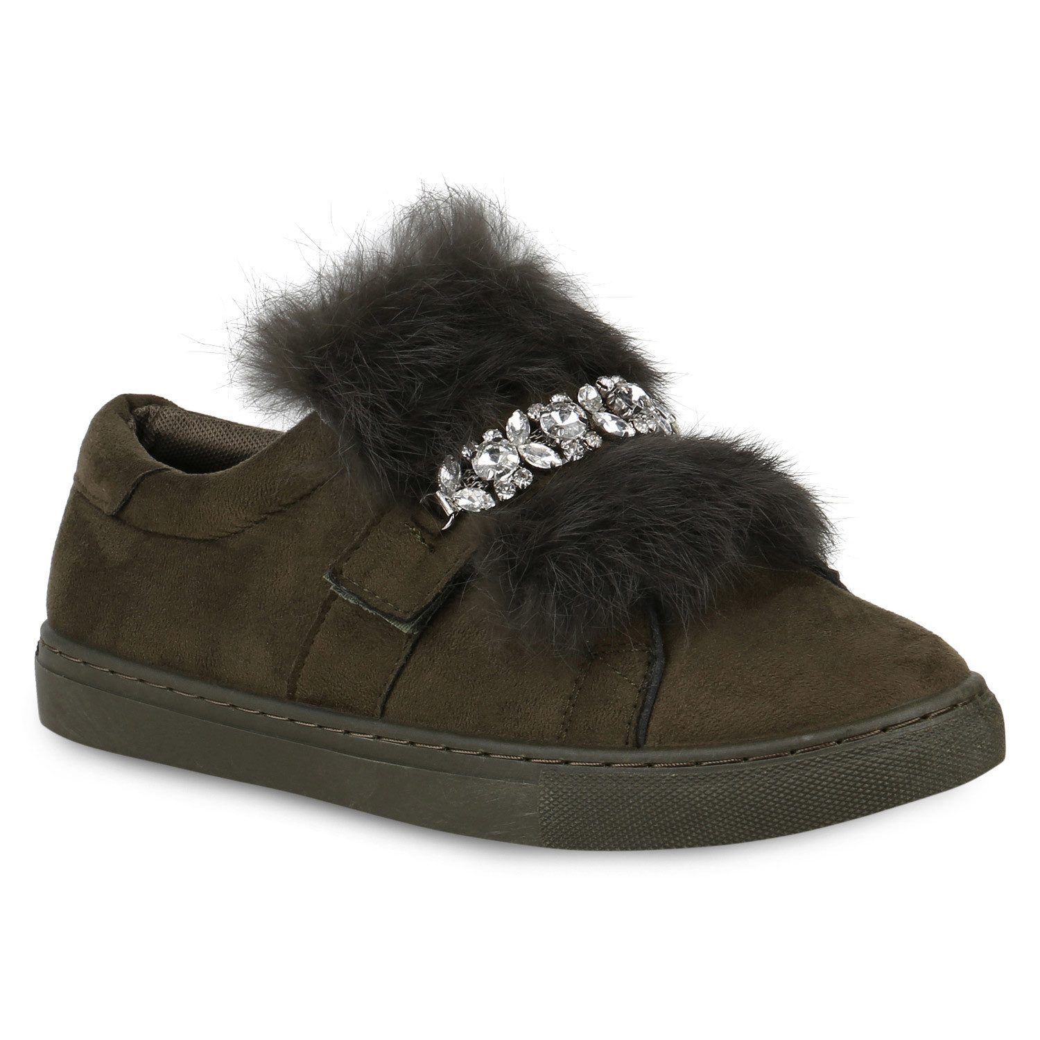 VAN HILL 820227 Sneaker Damen Sneaker Low Fell Strass Wildleder-Optik Freiz günstig online kaufen