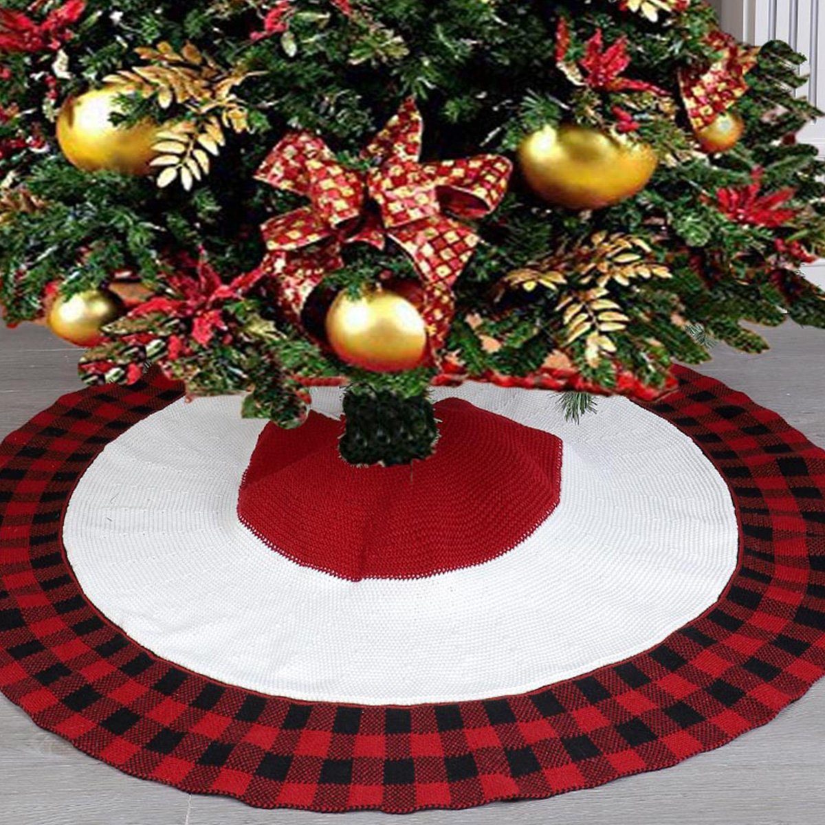 Rosnek Christbaumschmuck 122cm für Durchmesser, Party Weihnachten Gitter-Rot (1-tlg) Dekoration