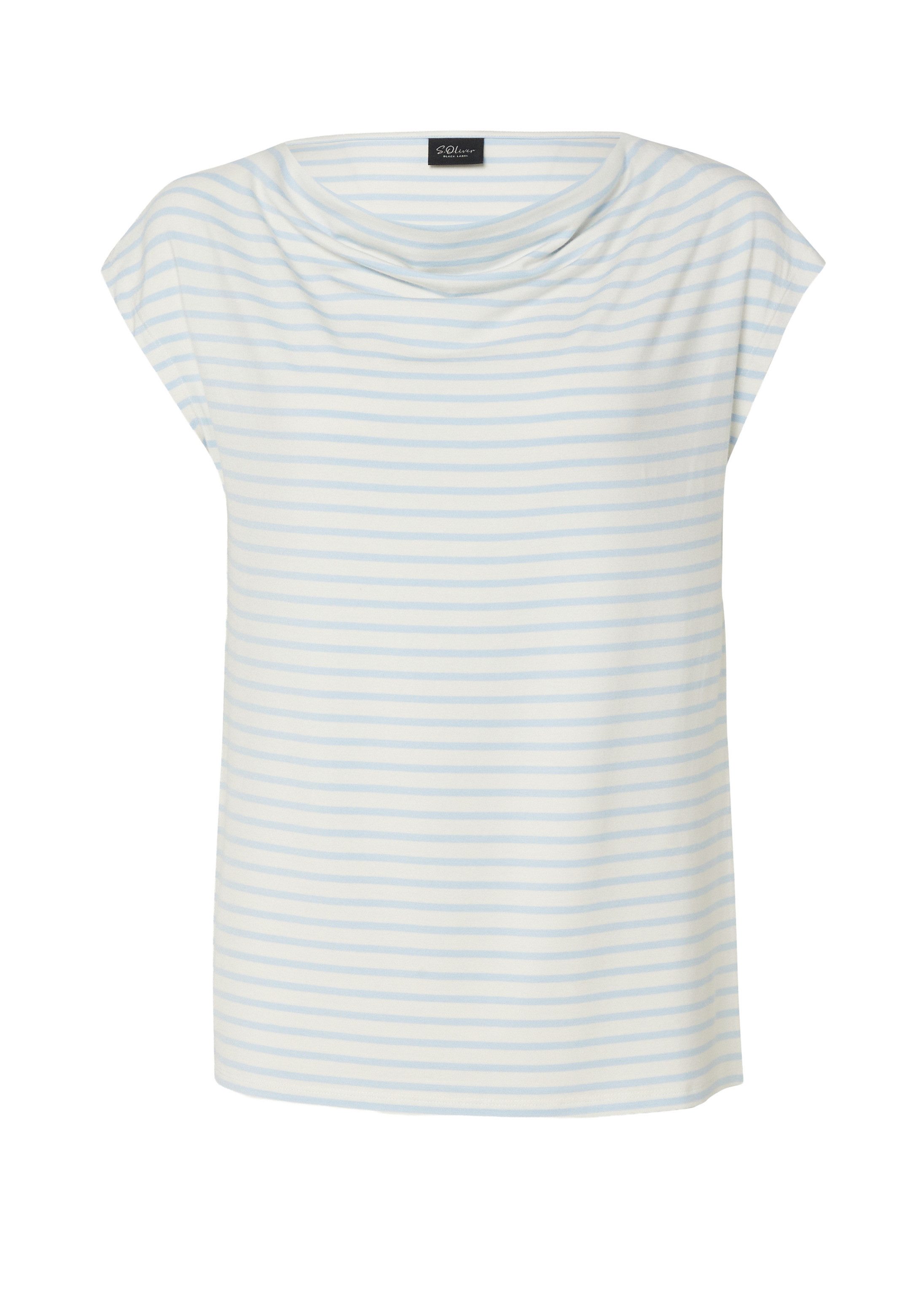 s.Oliver Kurzarmshirt T-Shirt Viskoseshirt mit Wasserfall-Ausschnitt und Streifen