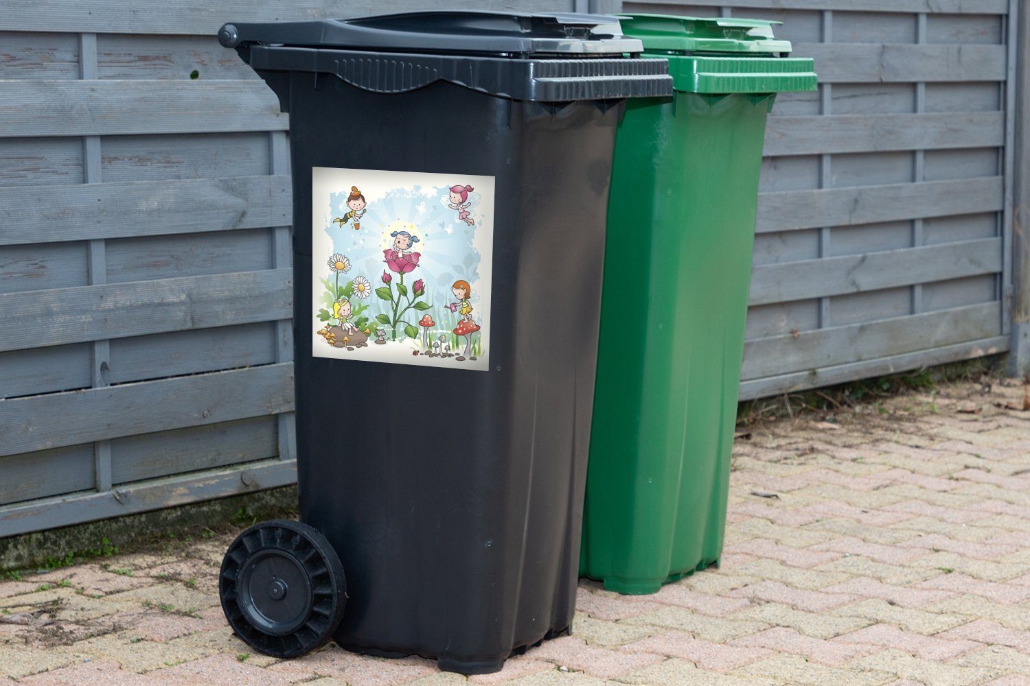 Sticker, Feen Mülleimer-aufkleber, MuchoWow Eine Container, Abfalbehälter Mülltonne, von Illustration (1 Wandsticker St), im Garten