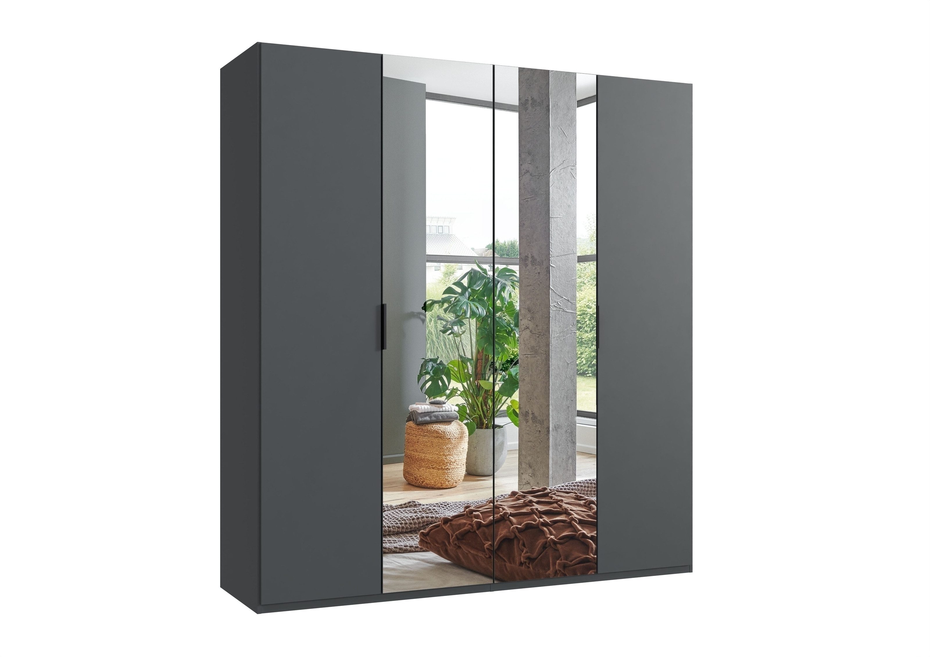freiraum Falttürenschrank OXFORD in GRAPHIT mit Spiegel - 200x216x58cm (BxHxT)