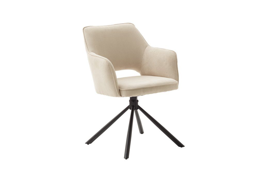 MCA furniture Esszimmerstuhl MCA LUZON 4 Fuß Stuhl mit Armlehnen  Stahl/Cord-Optik (2)