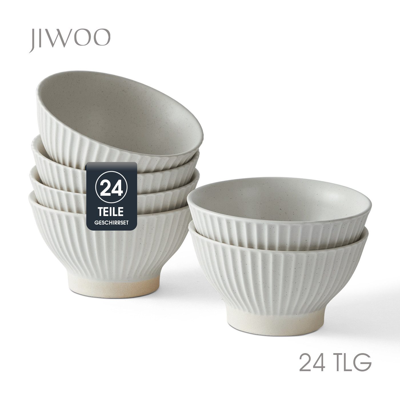 JIWOO Schale 6er Ø12cm, Müslischale Eisschale FrühstückSchale Dessertschale, Keramik, (Set, 24-tlg), Hochwertiges Schalen Matt Weiß Mikrowellenofen Spülmaschine Ø12 cm