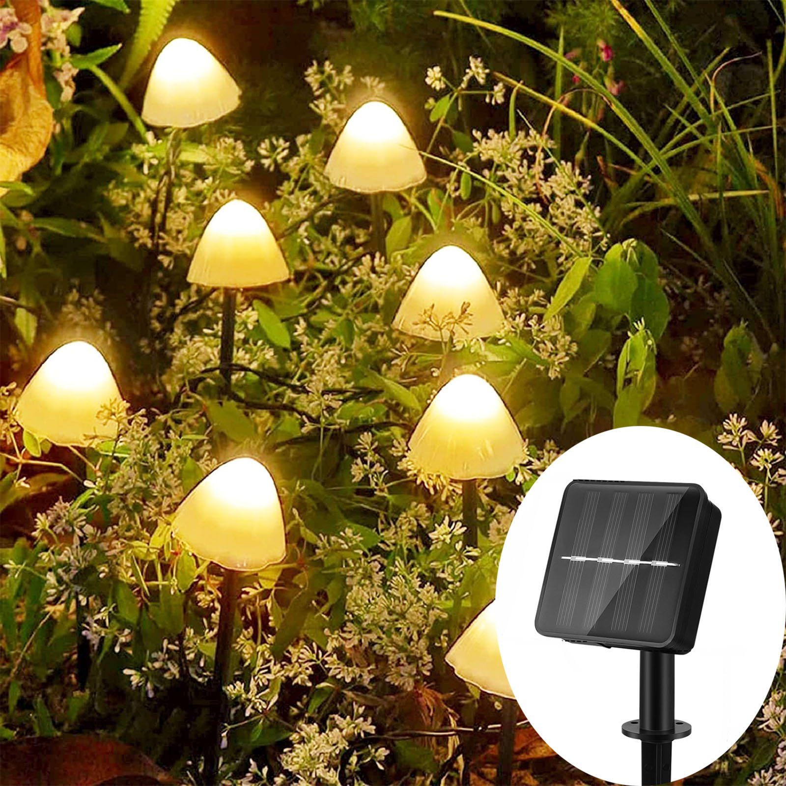 oyajia LED Solarleuchte LED Solarleuchten, 20/10 LEDs Solar Pilz Gartenleuchten 8 Modi, LED fest integriert, Warmweiß, IP44 Wasserdichte Solar Garten Licht Pilz Lampe Dekoration 10 LEDs Solarleuchten-3.7m