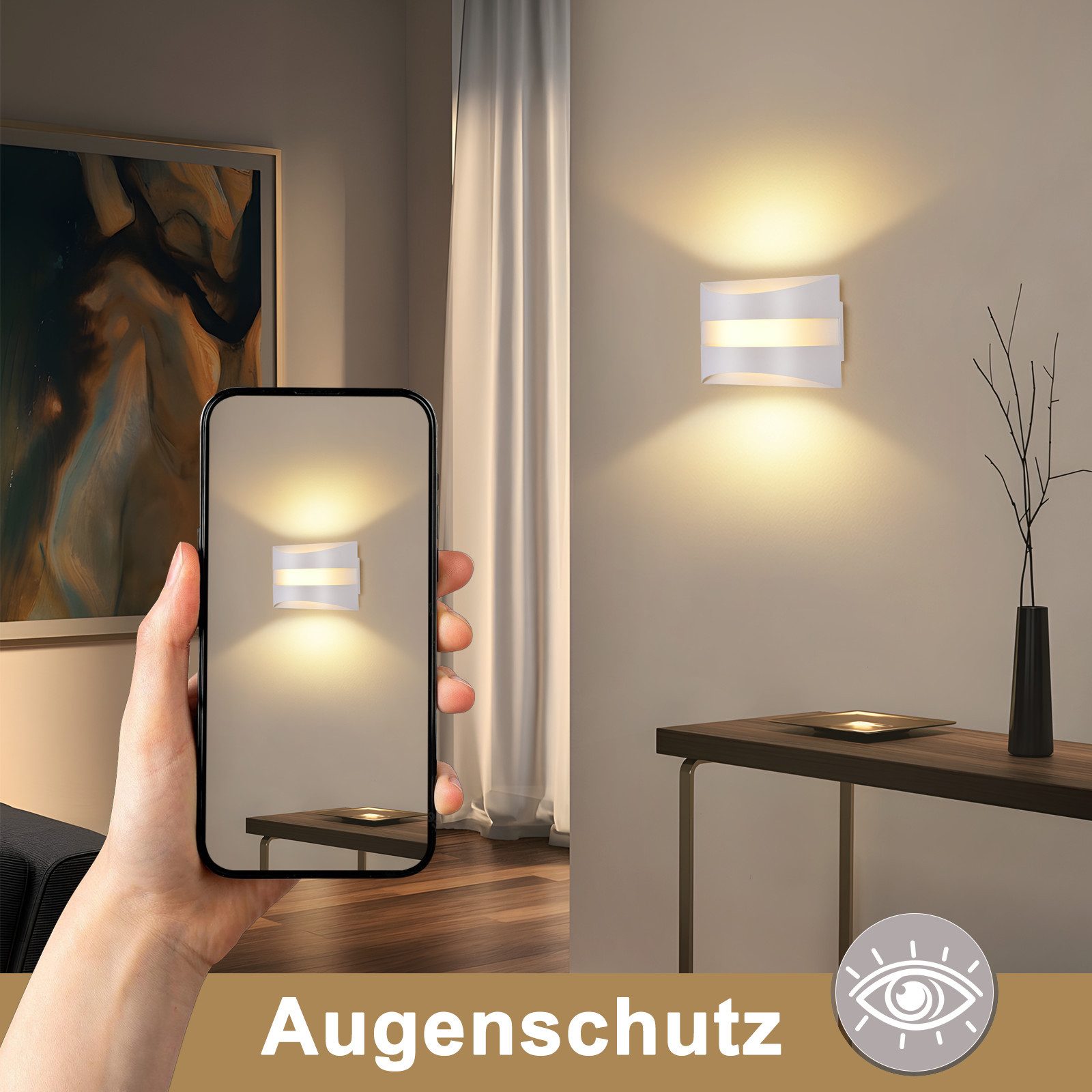 ZMH LED Wandleuchte Wandlampe Innen Modern Design 3000K Warmweiß, LED fest integriert