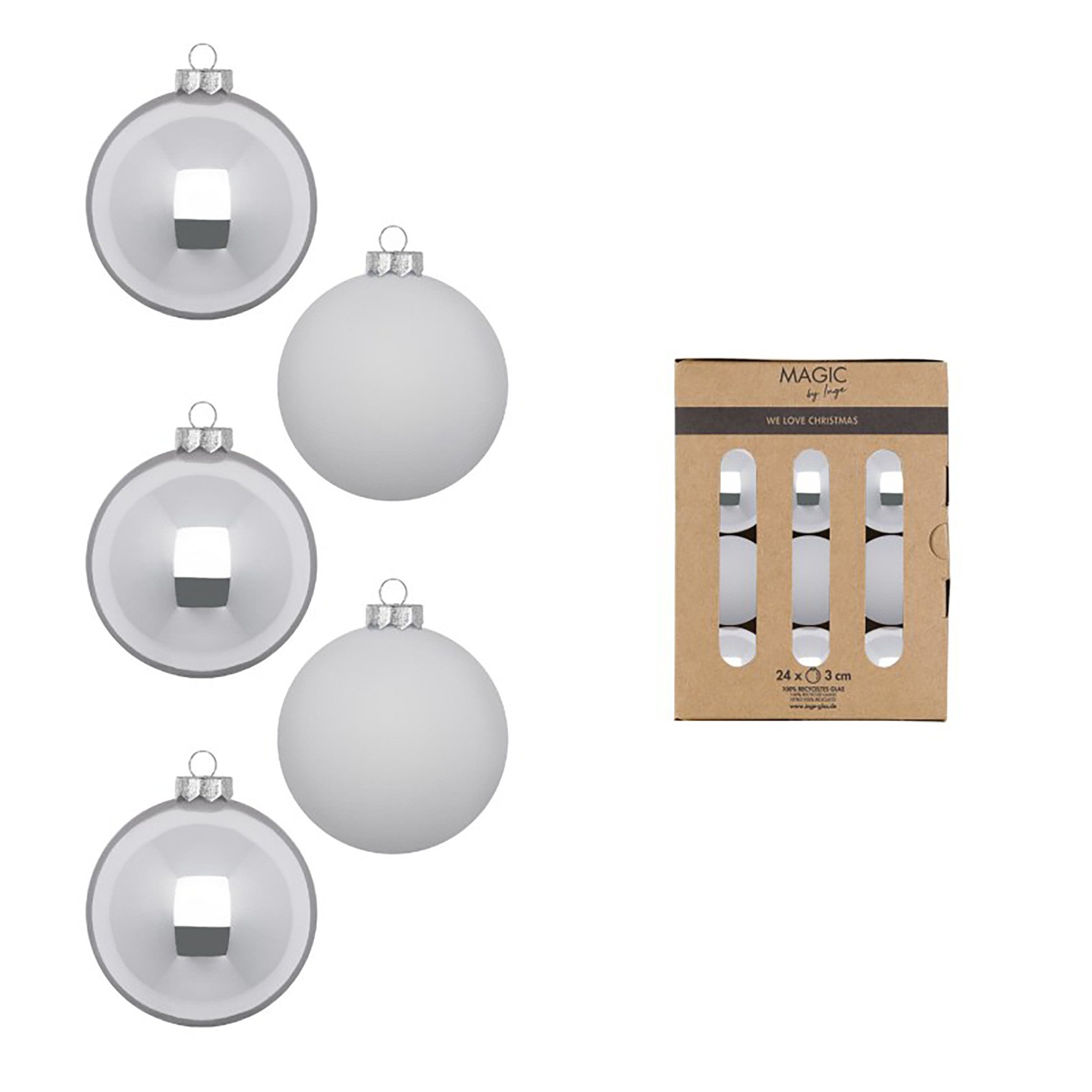 MAGIC by Inge Weihnachtsbaumkugel, Weihnachtskugeln Glas 3cm 24 Stück - Snowy Clouds