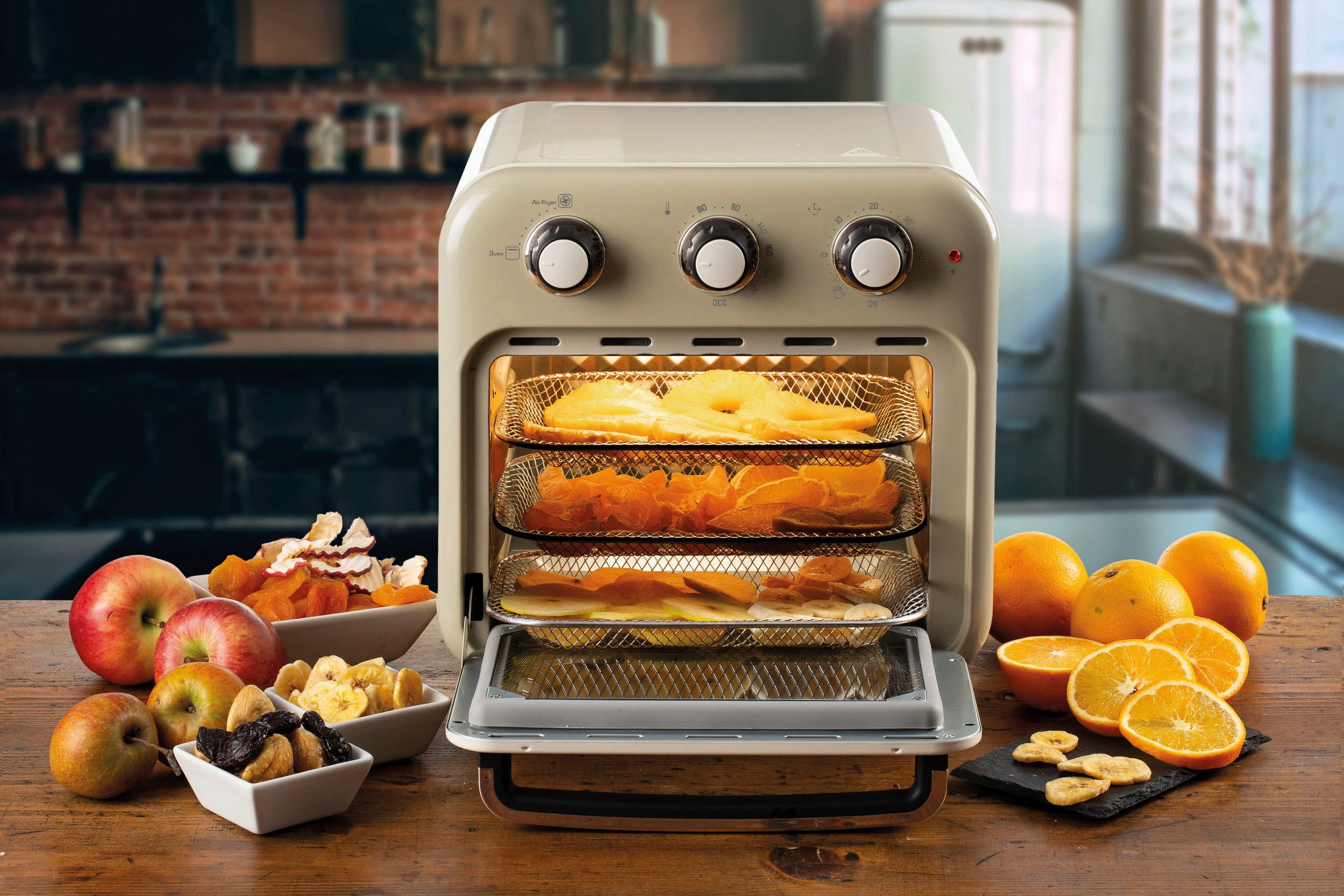 Ariete Heißluftfritteuse 4632CR, 1400 W, Vintage Heißluft-Fritt., Backofen und Rotisserie in Einem, 16 L, cream