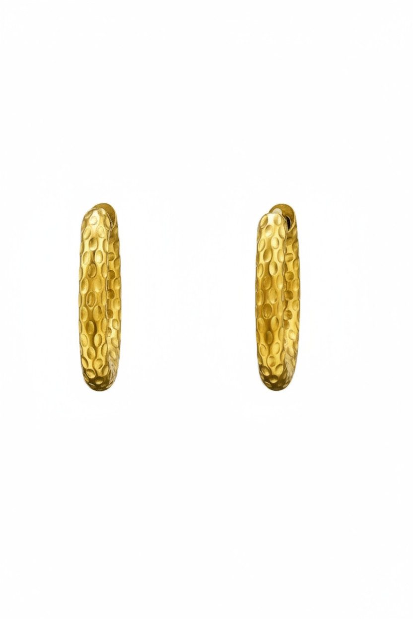 Diademita Paar Ohrstecker Goldfarbene Huggie-Creolen aus Edelstahl mit Schlangenhaut-Muster (Set)