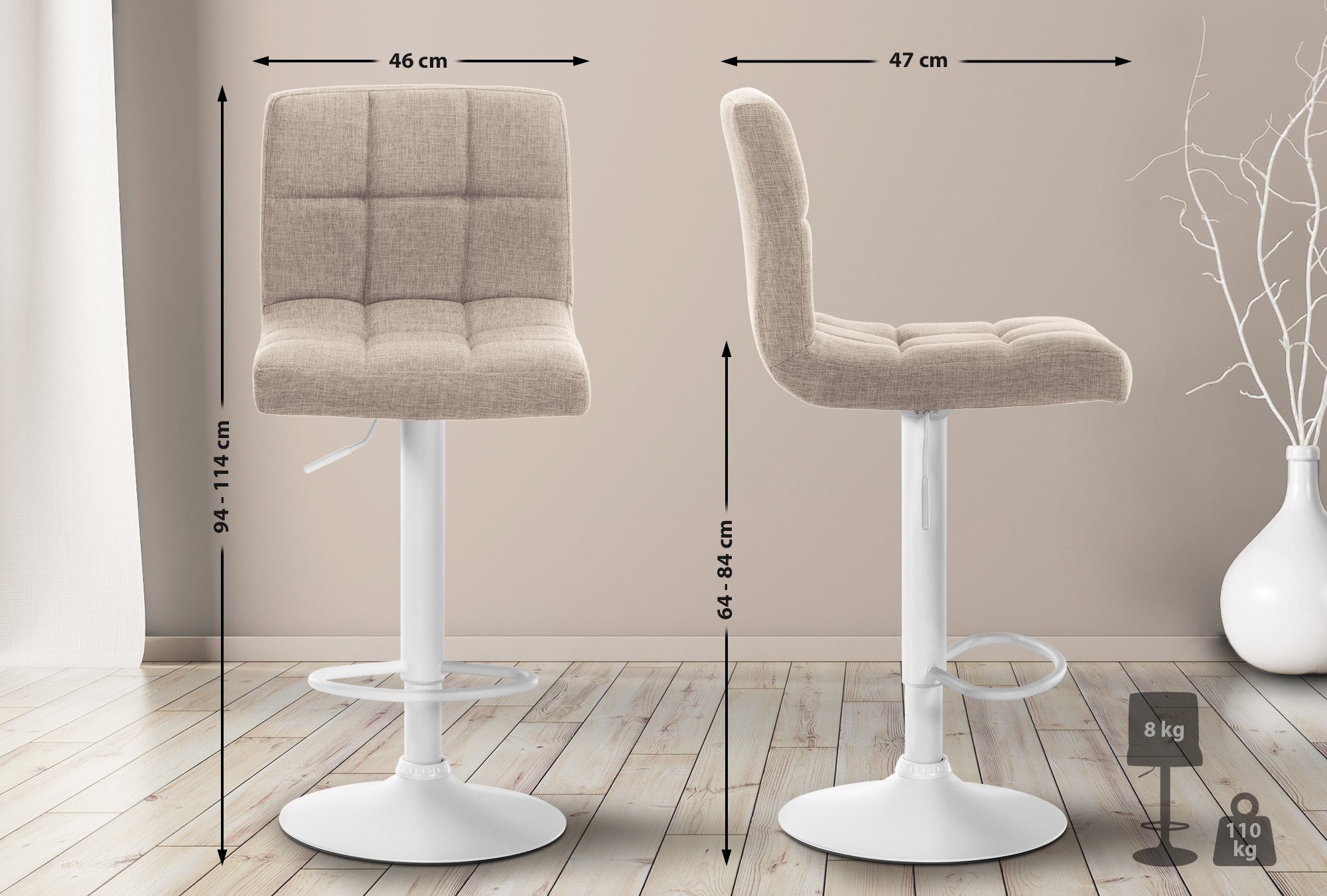 CLP Barhocker Calma Stoff (2er Set, 2 St., 2er), höenverstellbar und 360° d günstig online kaufen