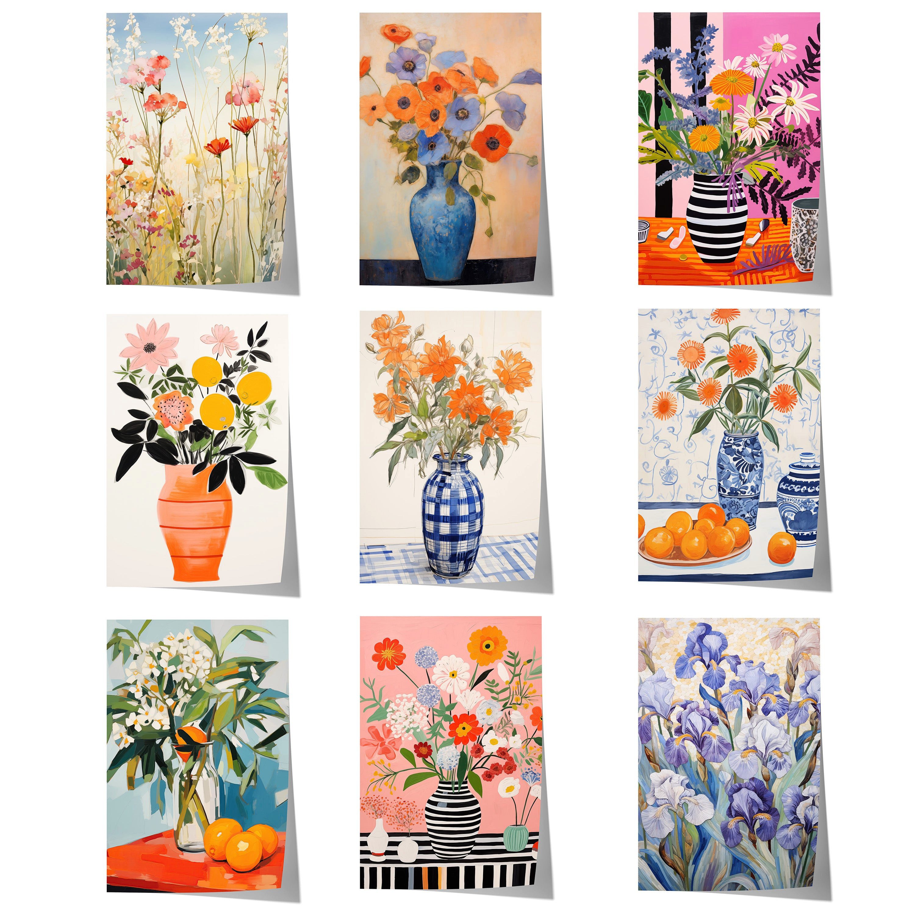 JUSTGOODMOOD Poster Blumen Geschenkidee Farbenfrohe Blumenvasen und Künstlerische Floralku, D (1 St)