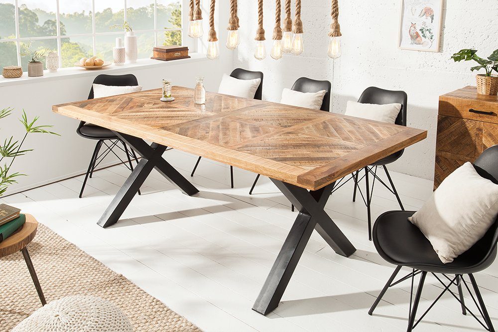 riess-ambiente Esstisch INFINITY HOME 200cm natur/schwarz - Massivholz, Metall, X-Gestell (Einzelartikel, 1-St), lackiertes Mangoholz im Industrial Stil - ideal für bis zu 8 Personen