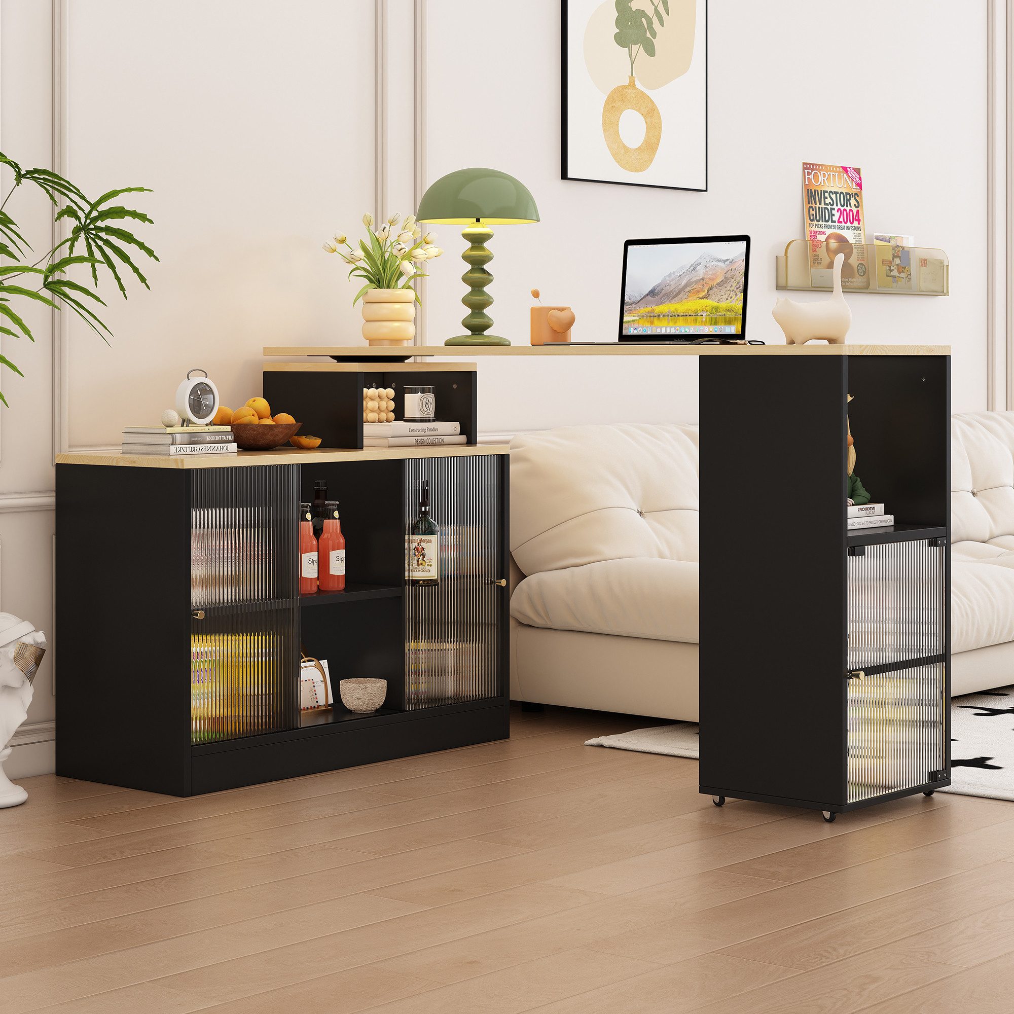 Tongtong Bartisch ausziehbarer und drehbarer Beistelltisch mit Stauraum, Sc günstig online kaufen