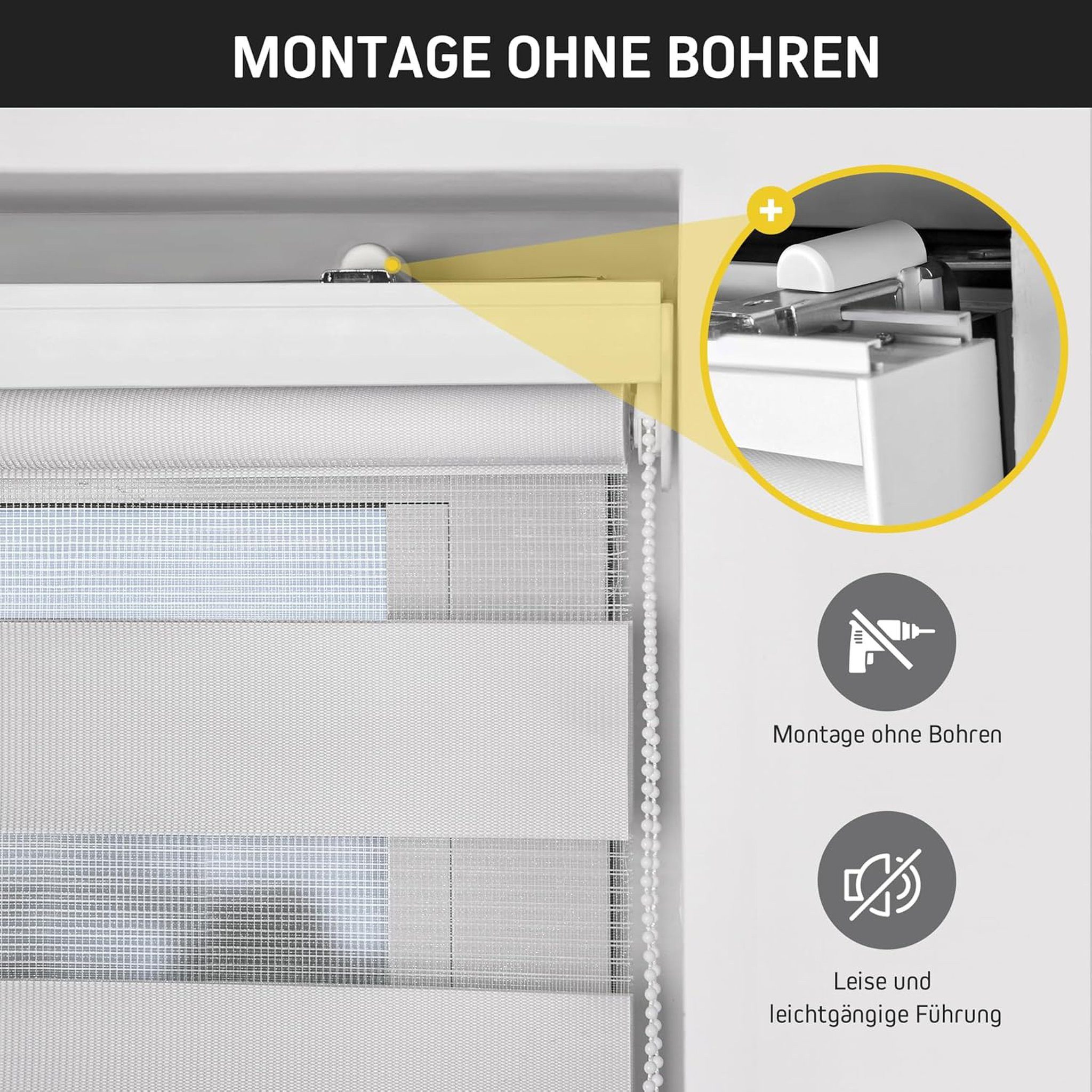 Doppelrollo Premium Klemmfix Doppelrollo / Duo Rollo, 80 x 175 cm, weiß, Victoria M., blickdicht, ohne Bohren, freihängend, Klemmfix, Klemmfix-Montage, Kurzbar