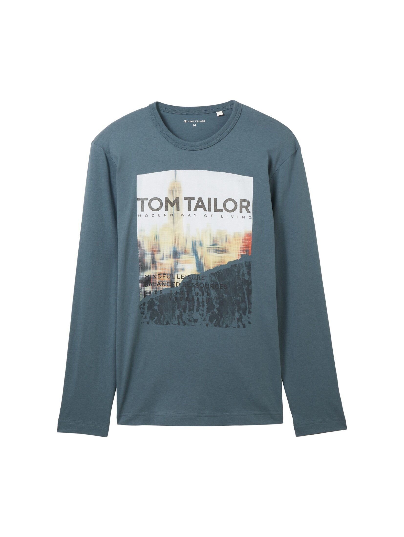 Langarmshirt T-Shirt dusty Print dark TAILOR teal mit TOM