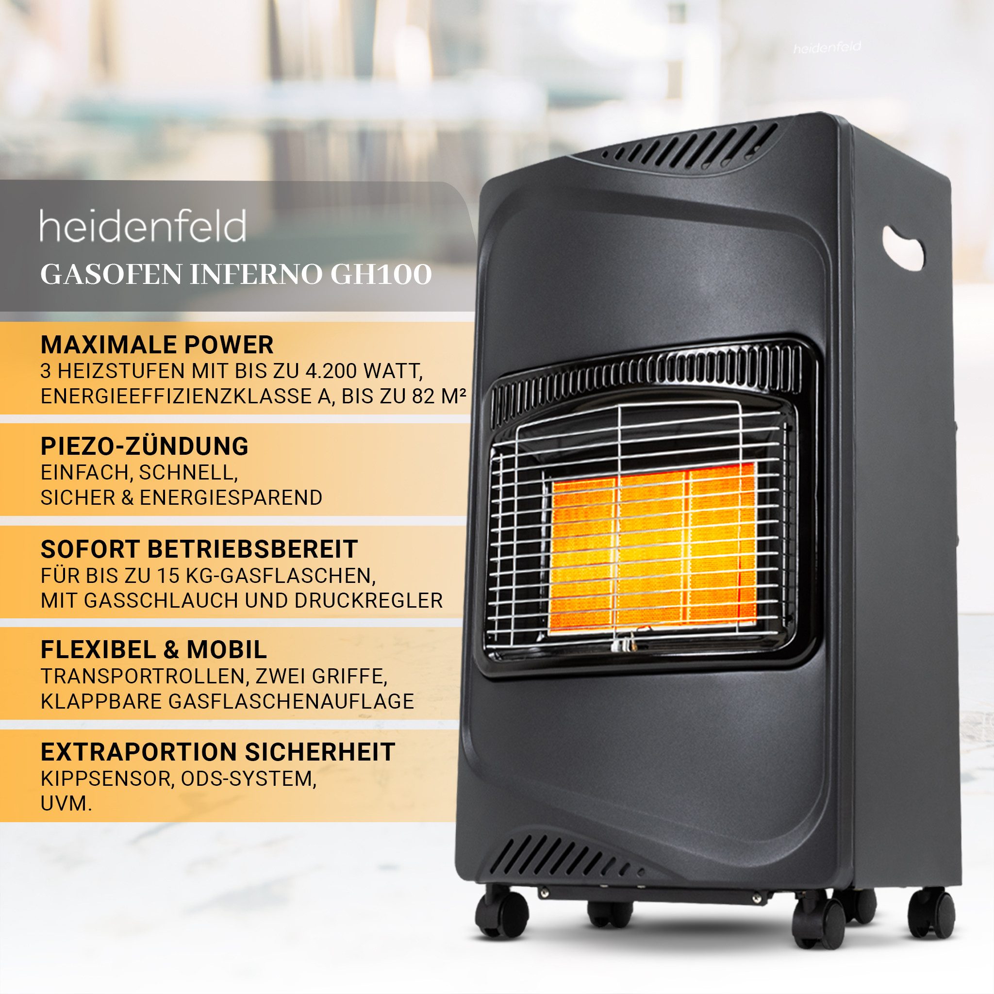 Heidenfeld Heizstrahler Gasheizer GH100 inkl. 3 günstig online kaufen