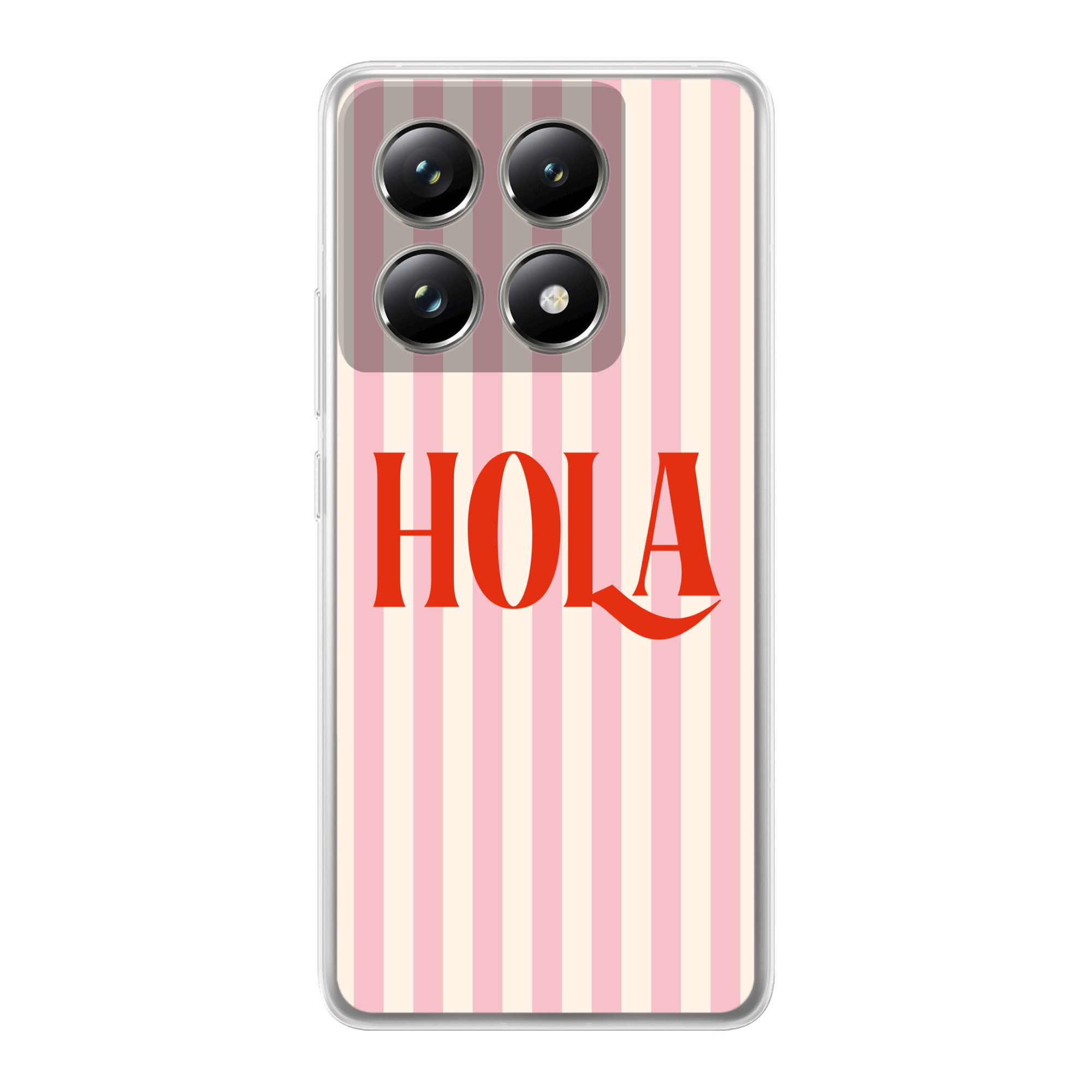MuchoWow Handyhülle für Xiaomi 14T Pro Hola - Zitat - Streifen - Pastell - Rosa - Rot - We, Phone Case, Silikon, Schutzhülle Dünn