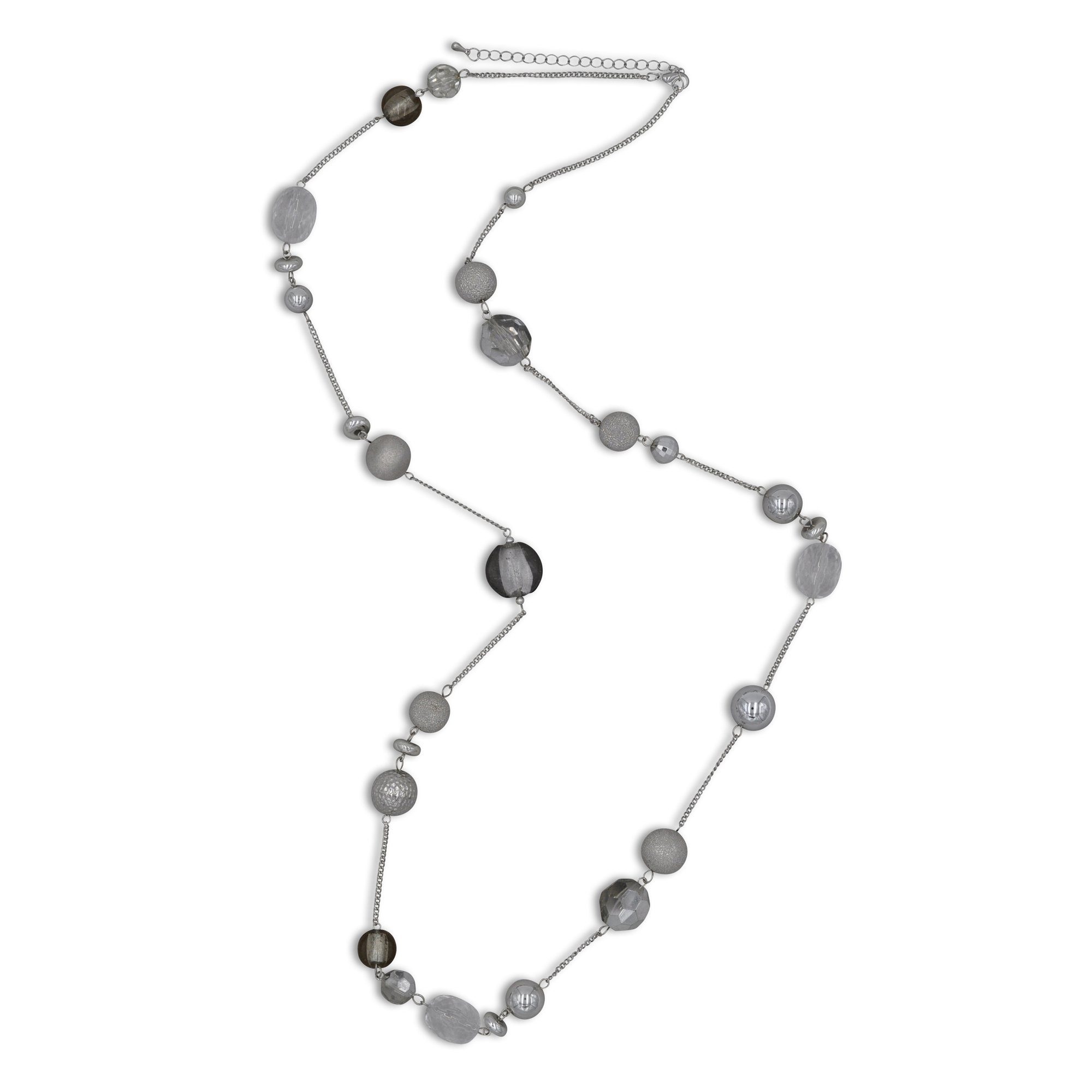 Steuer Lange Kette Lange Metall Kette mit Zierelementen rhodiumfarben