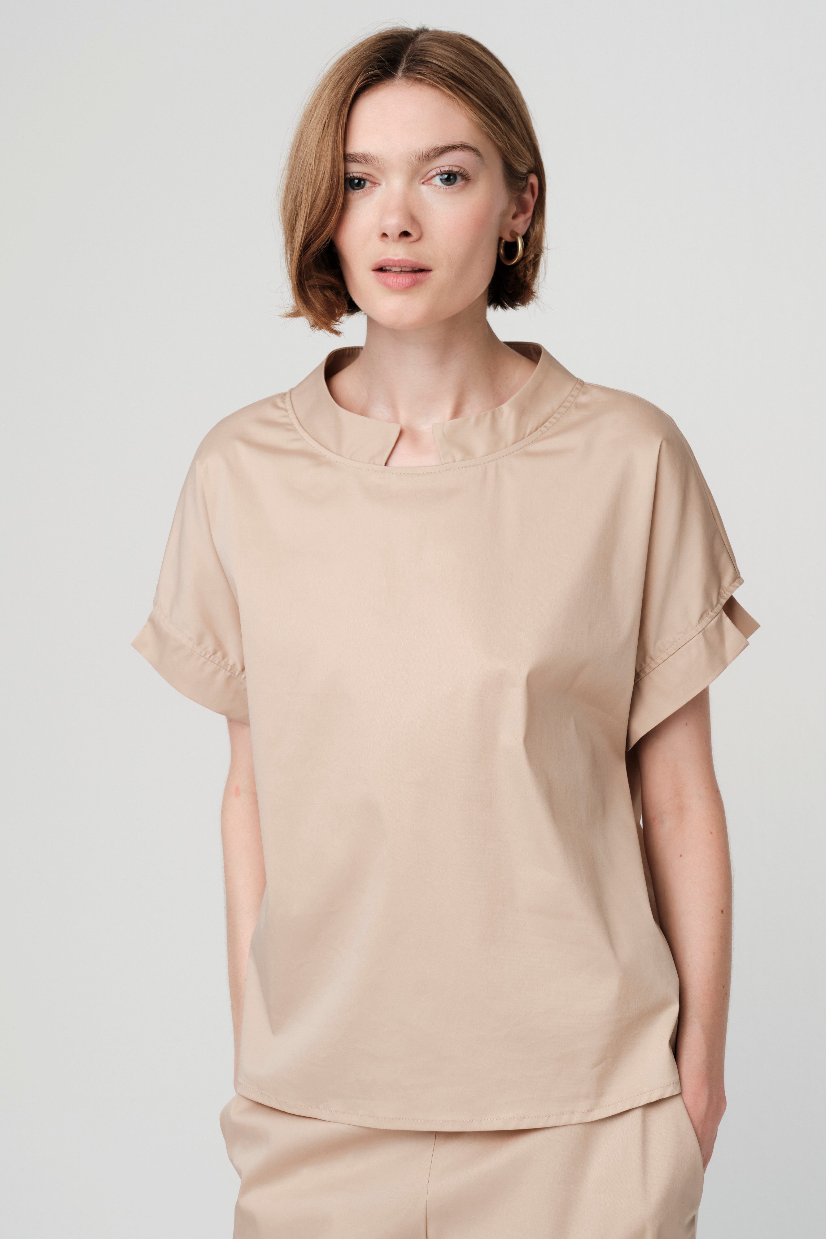 JANE LUSHKA Shirtbluse Poplin-Stoff mit kleinem Stehkragen