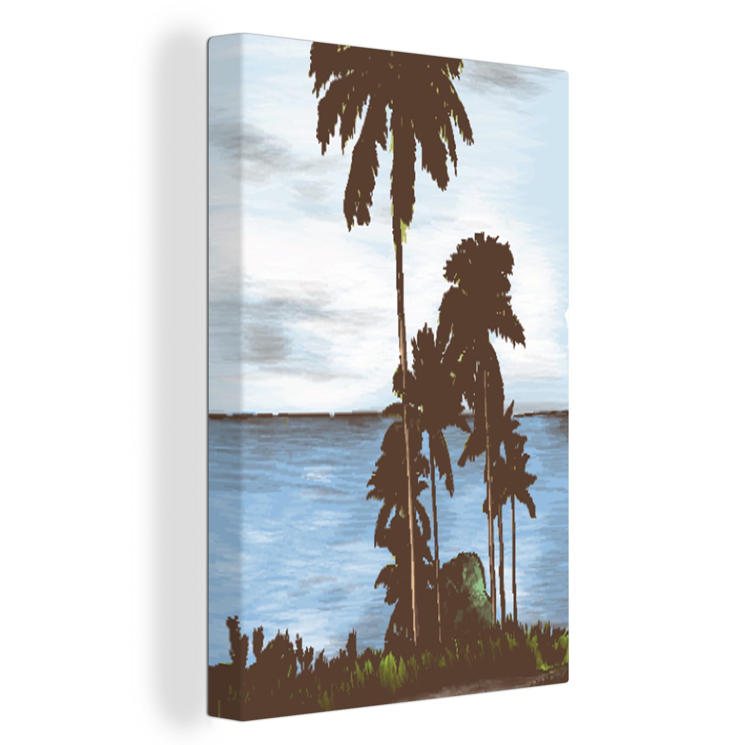 OneMillionCanvasses® Leinwandbild Palme - Meer - Himmel, (1 St), Leinwandbild fertig bespannt inkl. Zackenaufhänger, Gemälde, 20x30 cm