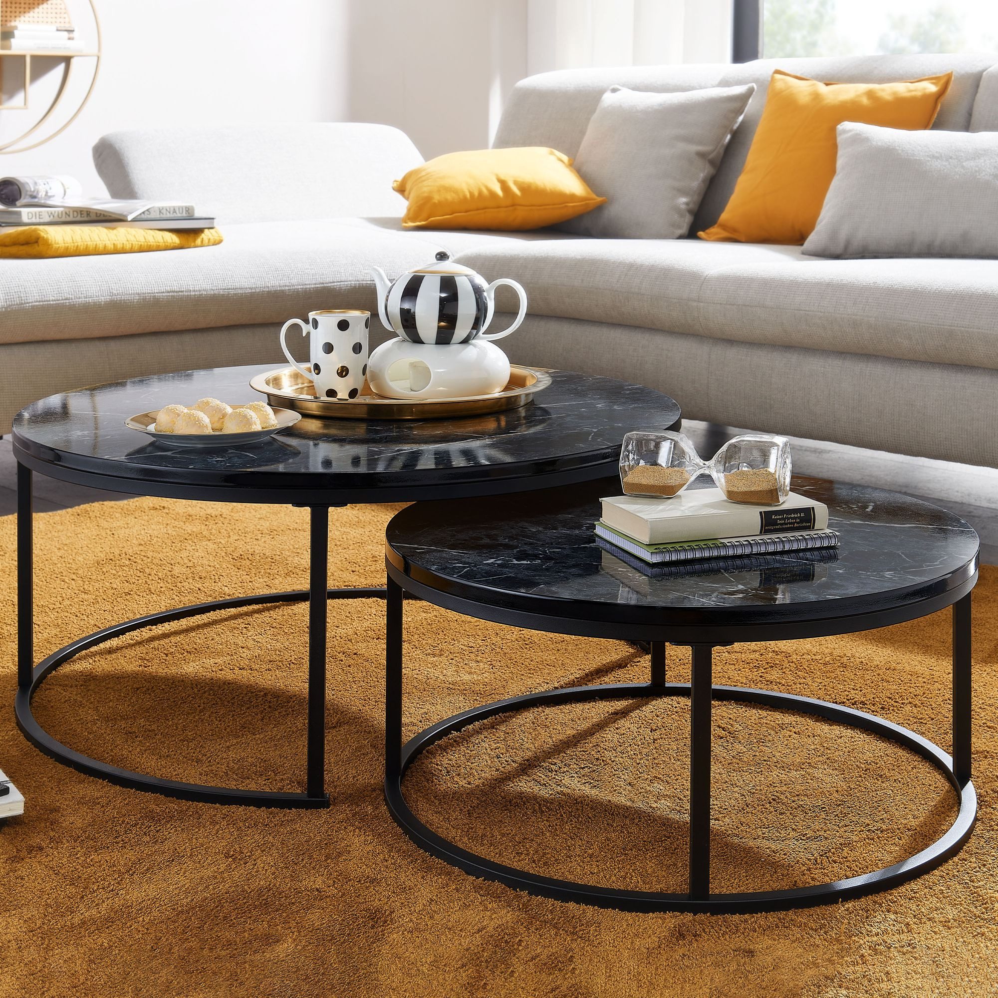 furnicato Couchtisch 2er Set Schwarz Marmor günstig online kaufen