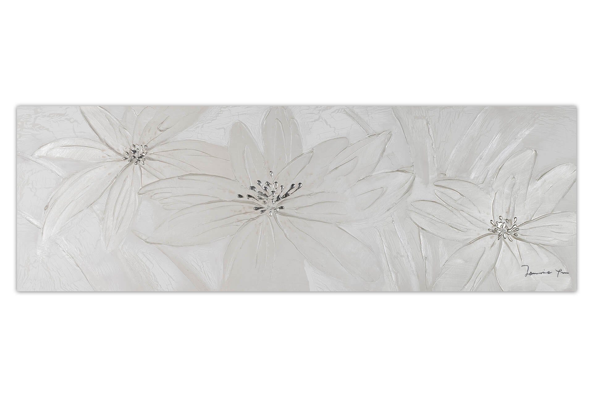 KUNSTLOFT Gemälde Frozen Flowers 100% Wohnzimmer HANDGEMALT cm, 150x50 Wandbild Leinwandbild