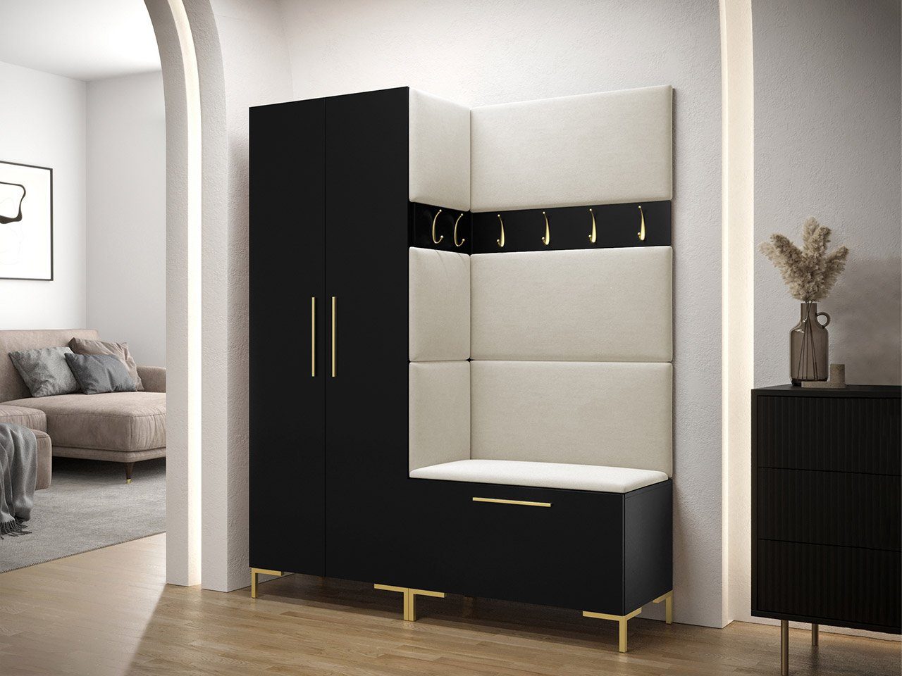 MIRJAN24 Шкафы-Set Zilion I, (Komplett-Set, Drehtürenschrank, Schrank, 2x Kleiderhaken, Paneel 3x 42x42, 4x 84x42), Auswahl aus Fronten und Polsterplatten