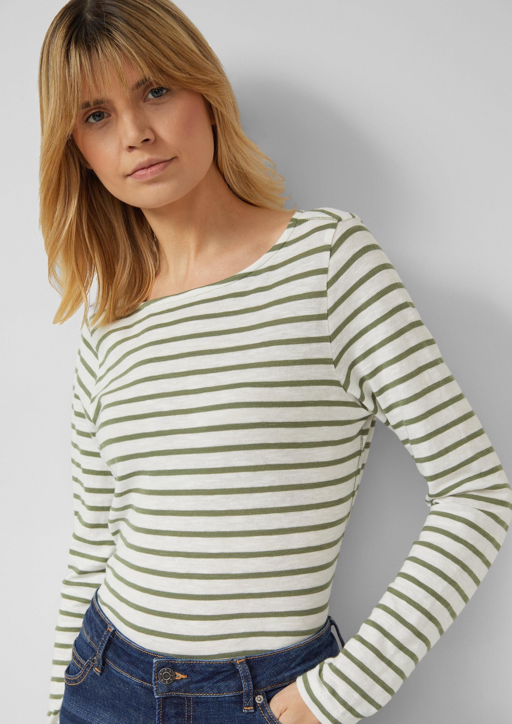 s.Oliver Langarmshirt T-Shirt Gestreiftes Langarmshirt aus Flammgarm mit U-Boot-Ausschnitt – Bild 4 von 5