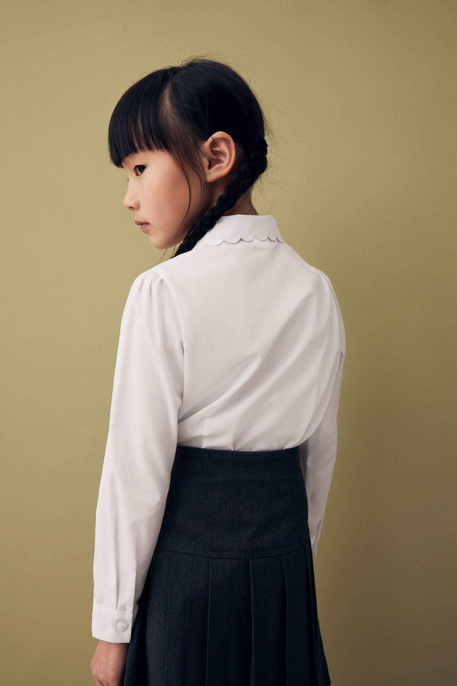 Next Langarmbluse Langärmelige Schulbluse mit Spitzenbesatz (1-tlg)