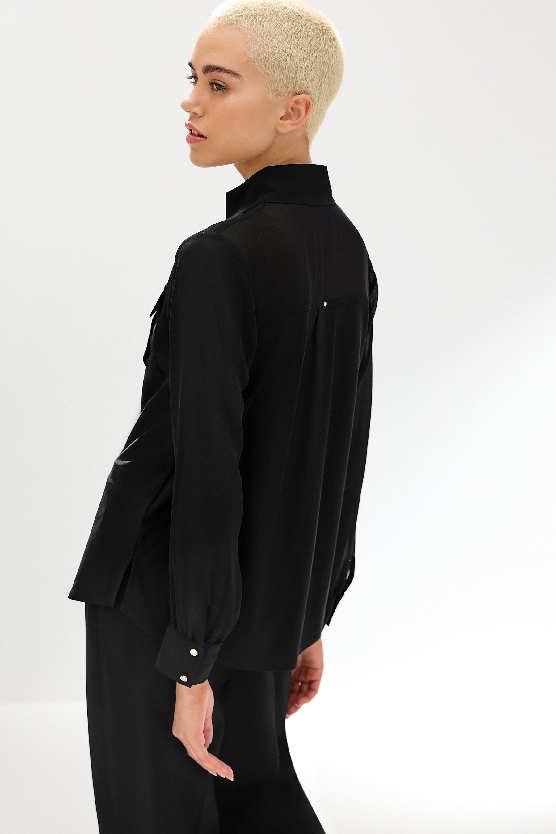 (1-tlg) Langarmbluse Utility-Tasche Black Bluse mit Next Frontreißverschluss und