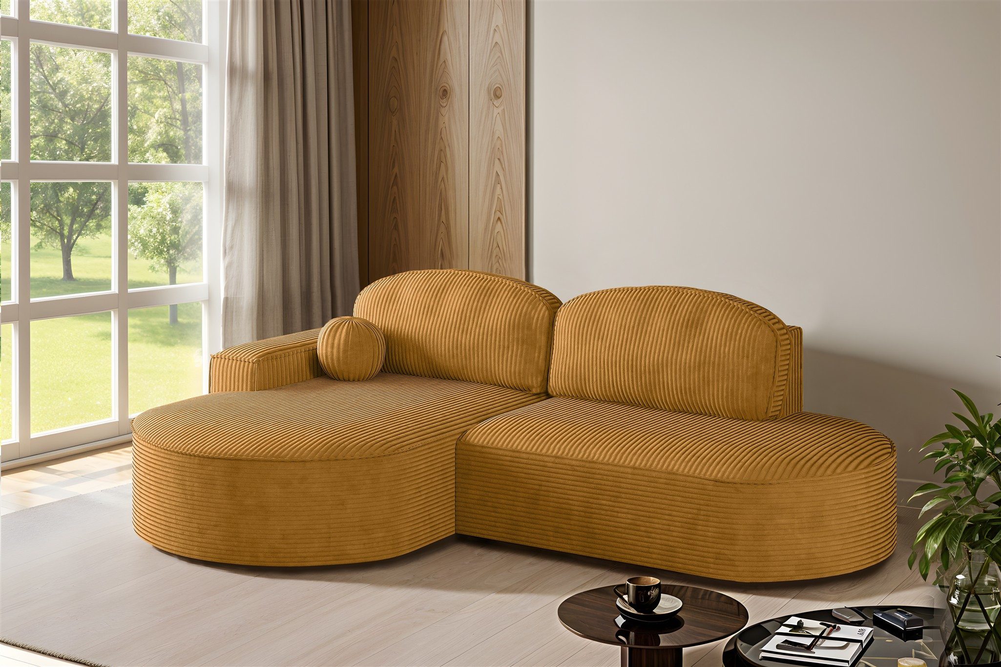 Fun Möbel Ecksofa Schlafsofa Sofa GIRONA mit Ottomane in Stoff Poso, Rundumbezug
