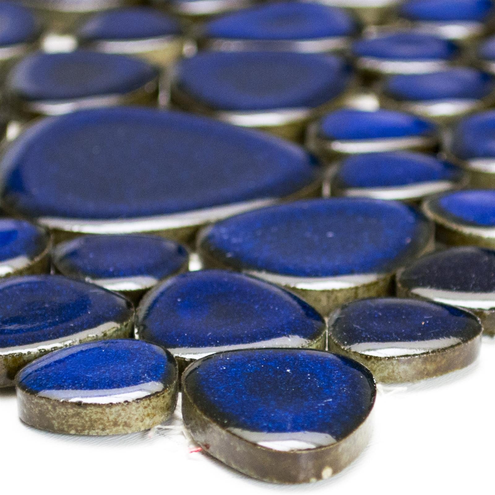 Mosafil Mosaikfliesen Keramik Mosaik Fliesen Kiesel Optik Dunkelblau, Keramik 27.500x27.500, dunkelblau, Verlegefertig auf ein Netz geklebt - Frostsicher - Wasserfest