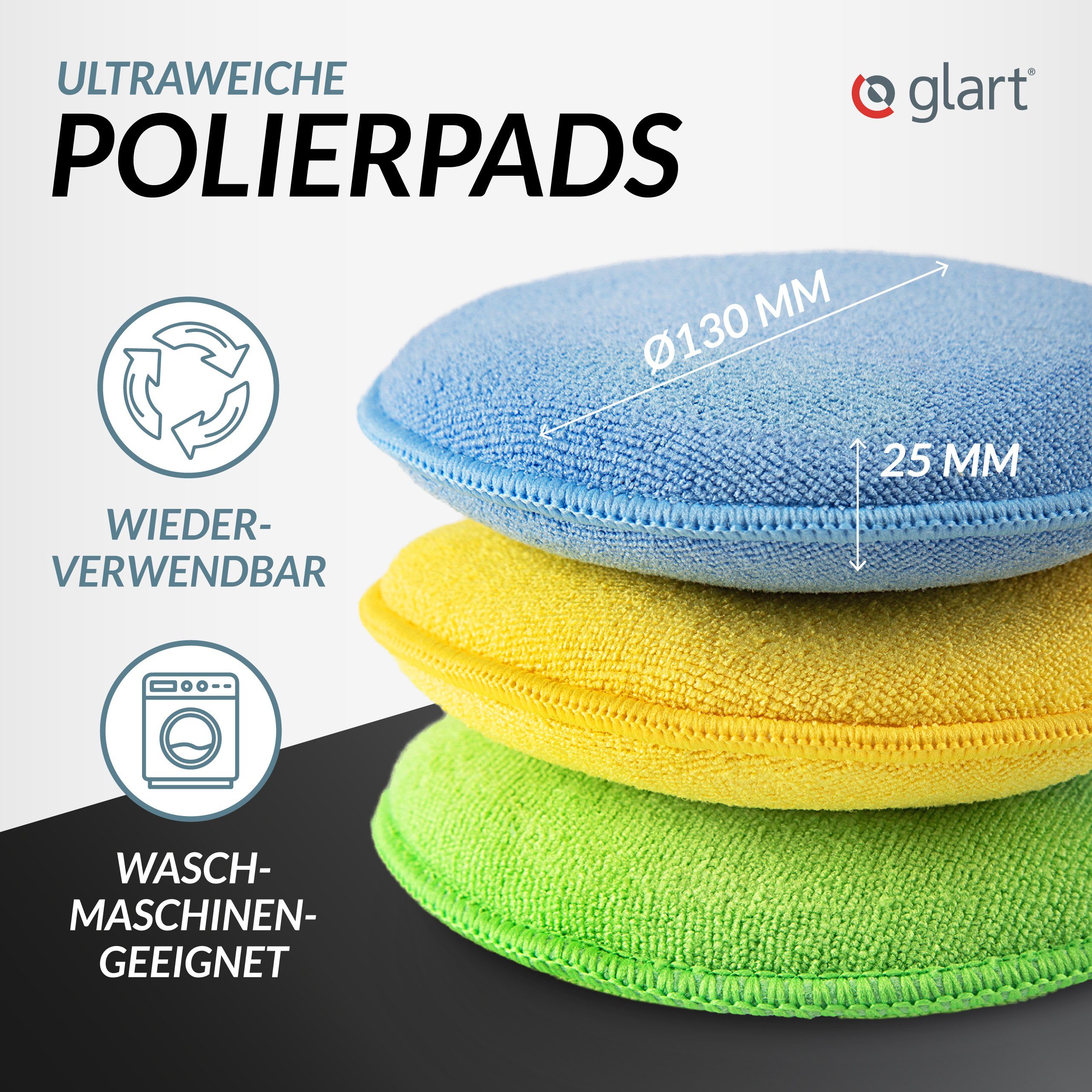 Glart 46PP Mikrofaser Auto Polierschwamm 6er Set, für Wachse & Polituren Mikrofaserpad (40% PE 10% PA 50% Polyurethan) – Bild 2 von 5