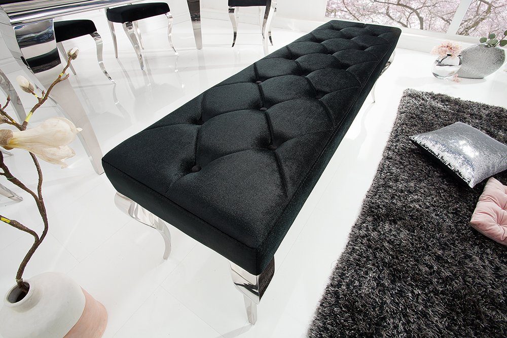 riess-ambiente Sitzbank schwarz mit 172cm silber, BAROCK Samt-Bezug MODERN 