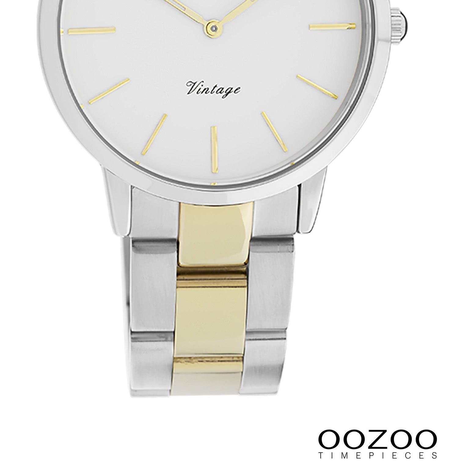 OOZOO Quarzuhr Oozoo Damen Armbanduhr Vintage Series, (Analoguhr), Damenuhr rund, mittel (ca. 34mm), Metallarmband silber, gold, Fashion