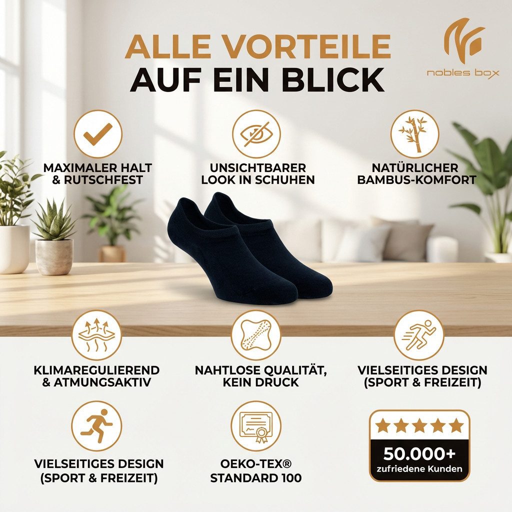 NoblesBox Kurzsocken Bambus Füßlinge Socken - No Show Socken - Unsichtbar & Rutschfest (Box, 6-Paar) Anti-Rutsch – Bild 5 von 5