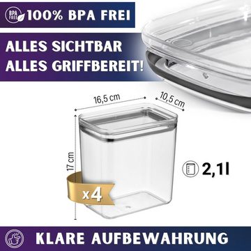 Parpalinam Vorratsdose Aufbewahrungsboxen Vorratsdosen mit Deckel Frischhaltedosen, Kunststoff, (Spar-Set, 4-tlg., Stapelbar, Transparent), Designed in Germany