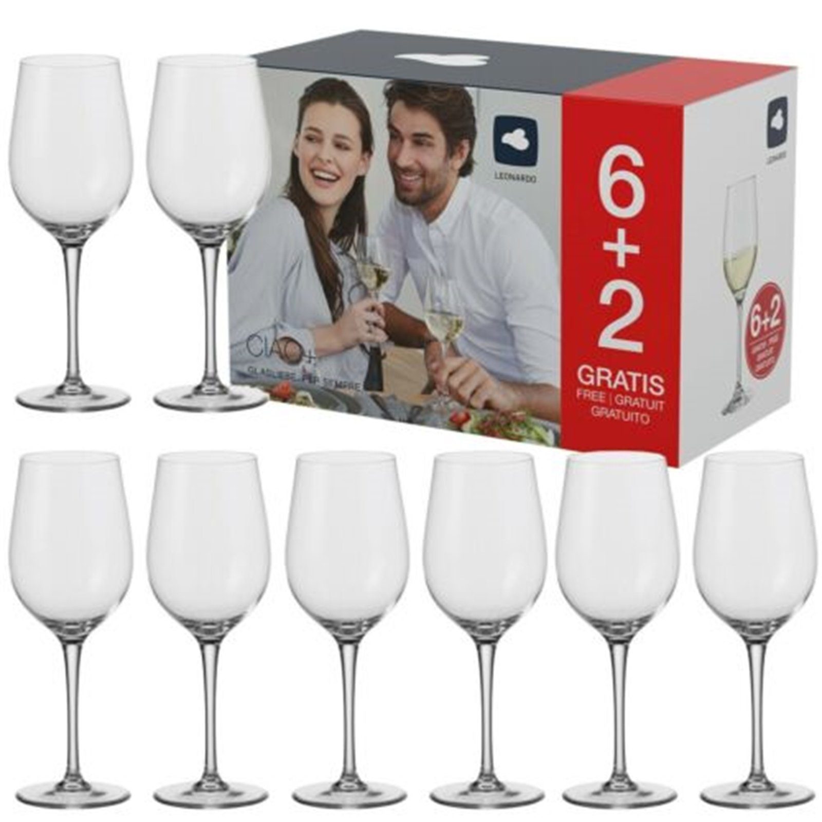 LEONARDO Gläser-Set »Weißweingläser 300 ml, 6+2 Ciao«, Glas