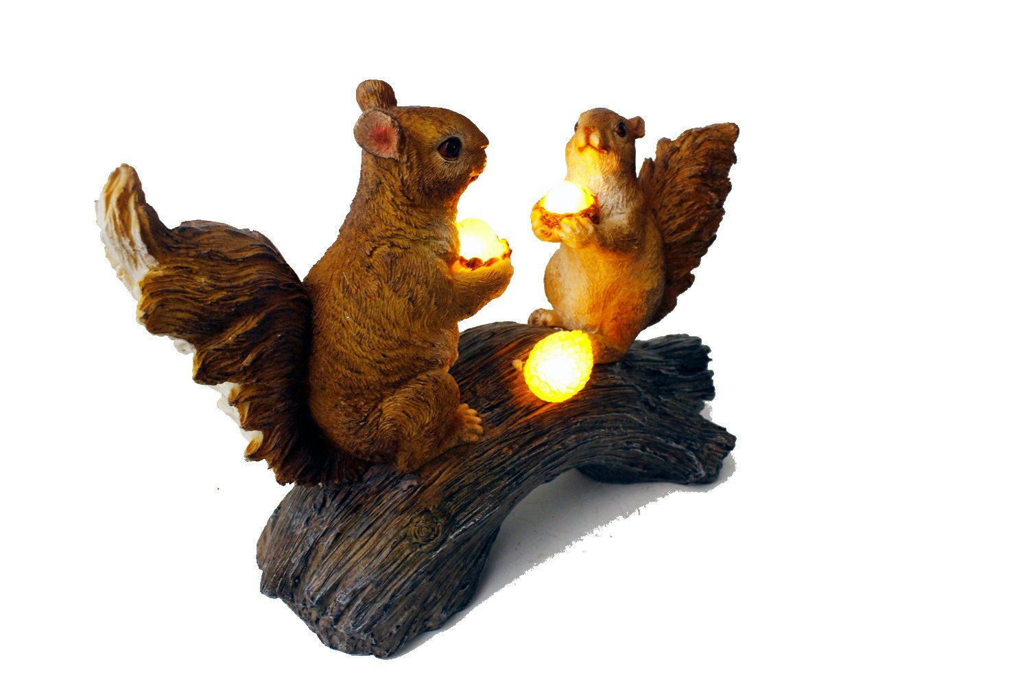 Arnusa LED Solarleuchte Eichhörnchen auf LED integriert, fest Tageslichtsensor, Baumstamm Solarlampe, Tierfigur Gartenfigur Pärchen warmweiß