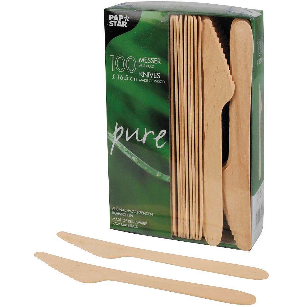PAPSTAR Одноразовый нож 100 Ножи Holzmesser "pure" 16,5 cm (100 Stück)