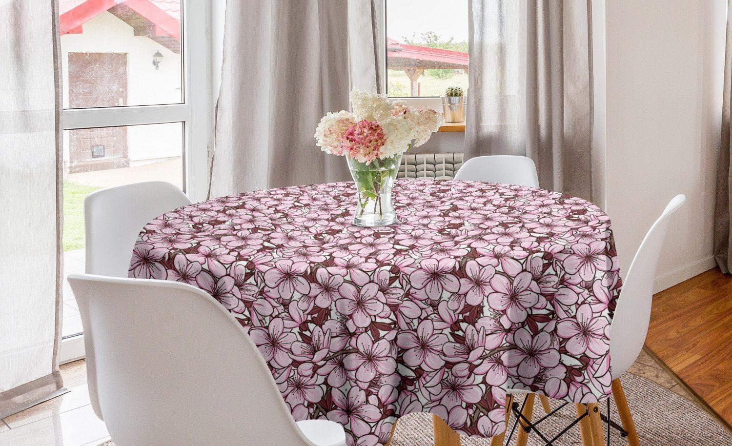 Abakuhaus Tischdecke Kreis Tischdecke Abdeckung für Esszimmer Küche Dekoration, Mandelblüte Kirschblumen Japan