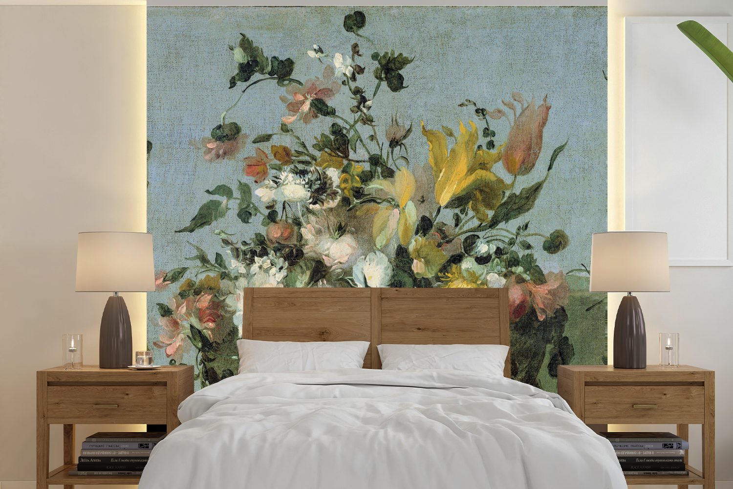 - bedruckt, Vinyl Wohnzimmer Barock, - oder für Alte Meister Matt, MuchoWow St), Wandtapete (5 Tapete Blumen Fototapete Schlafzimmer,