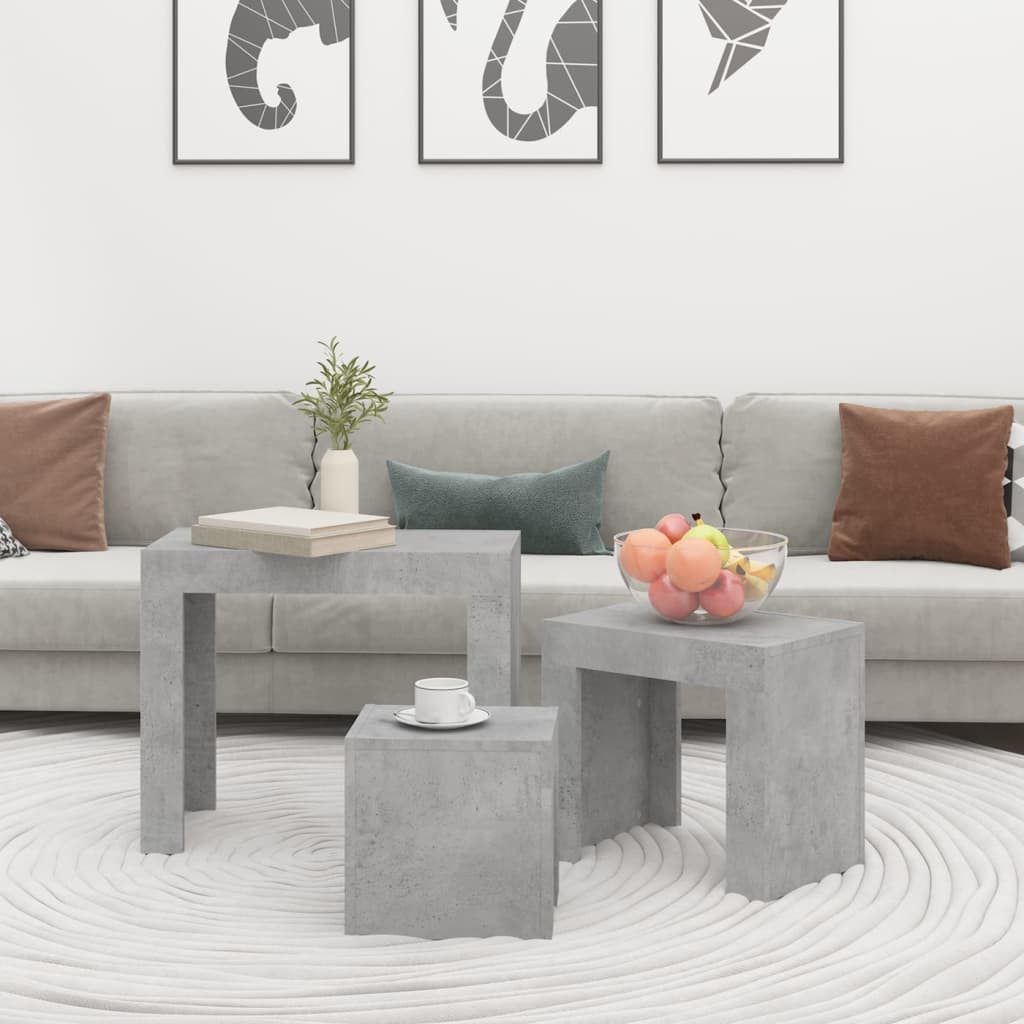 furnicato Satztisch Set aus 3 Couchtischen 61x30x50, 43x30x39, 25x30x29 cm Betongrau (3-St), Stapelbare Beistelltische als Nachttische für das Schlafzimmer