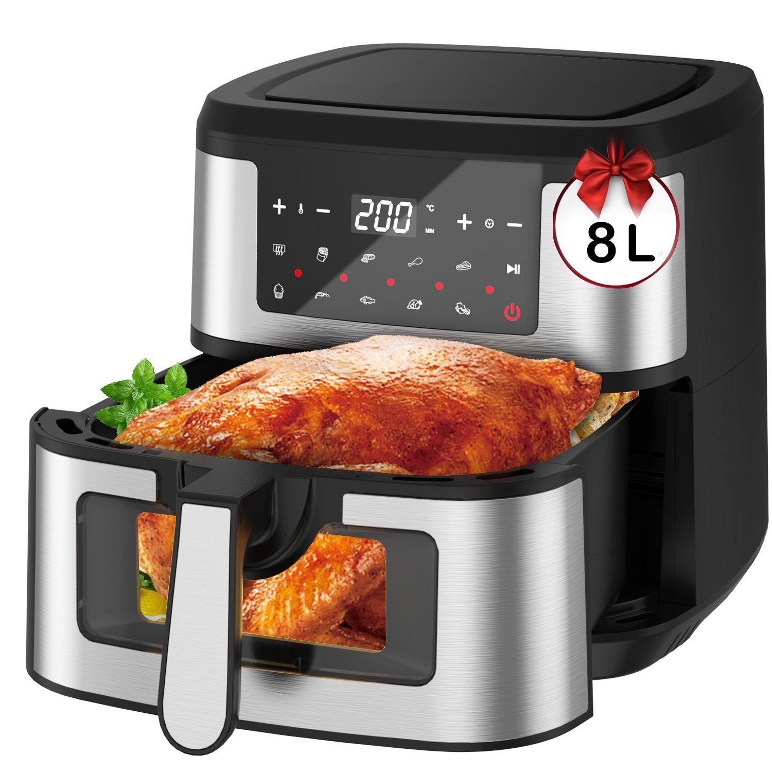 JOEAIS Heißluftfritteuse 8L Ohne Öl Air Fryer 1600W Heizluft Fritteuse LED Touchscreen, Airfryer Einstellbare Zeit/Temperaturregelung für Luftbraten, Braten