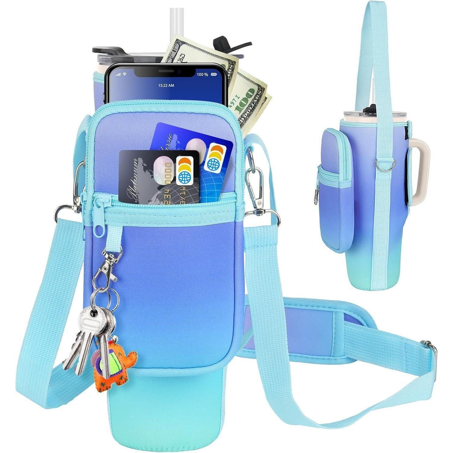LuxusKollektion Sporttasche Tasche Wasserflasche 40oz Träger Handyfach Schultergurt Blau
