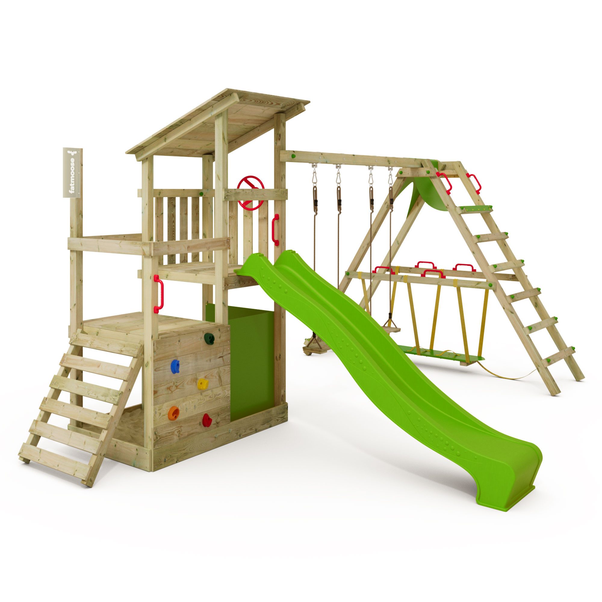 FATMOOSE Spielturm FruityForest mit SurfSwing – Kletterturm mit Rutsche & Sandkasten, - extrem witterungsbeständig mit 10 Jahren Garantie*