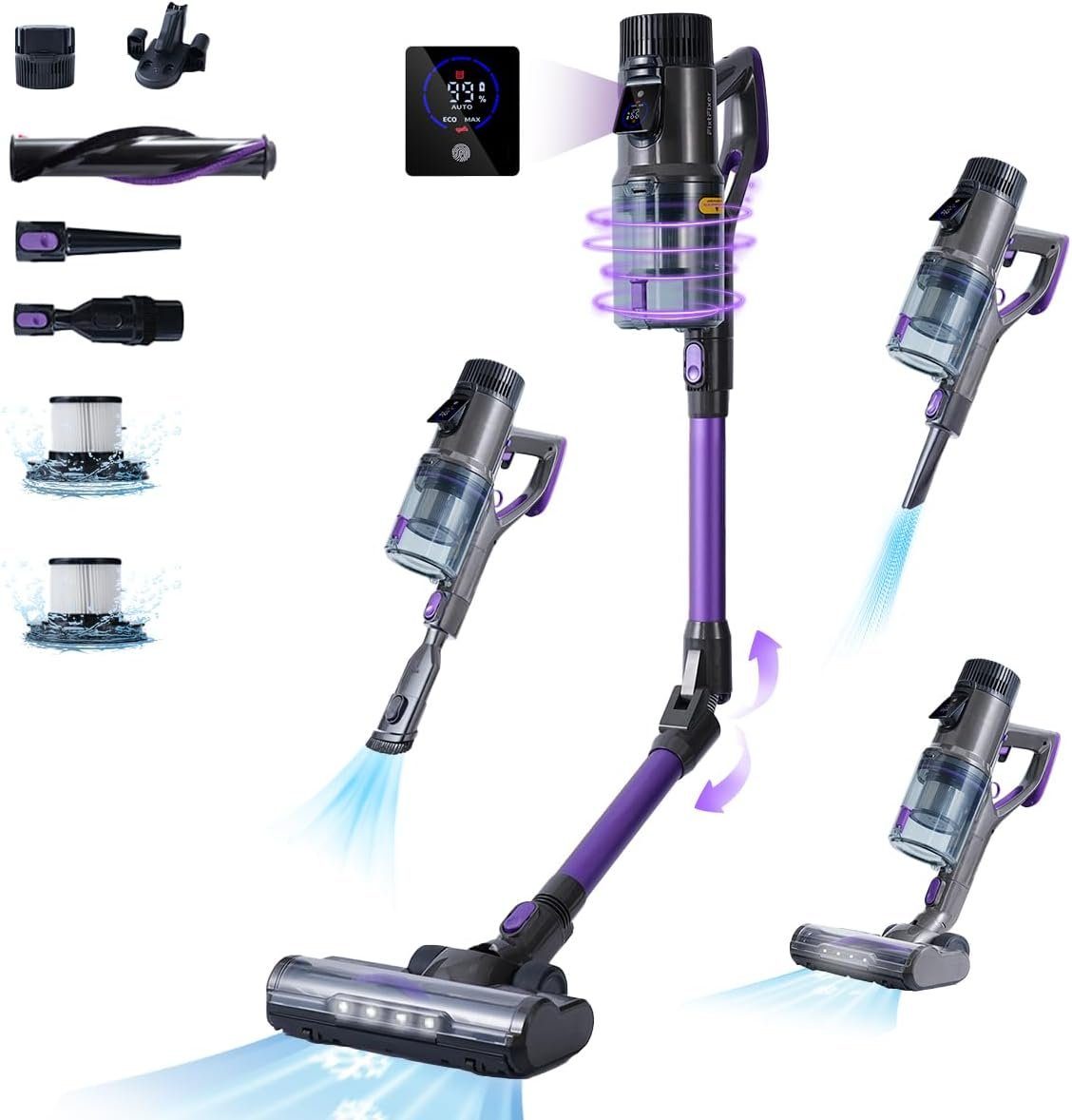 FixtFixer Akku-Hand-und Stielstaubsauger 40000 Pa Akku Staubsauger, Motorisierte Bodenbürste mit flexibler LED